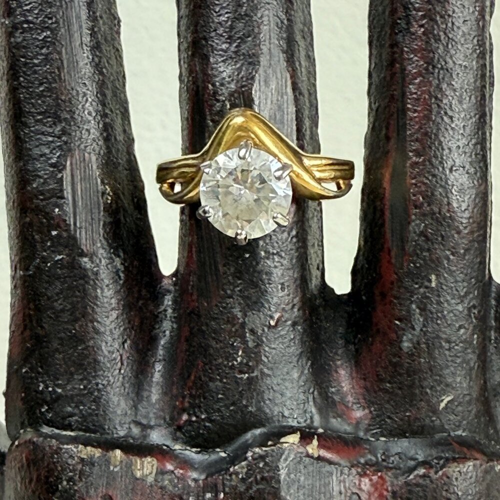 Vintage Seta Gold Tone Glass Cocktail Ring 6.25